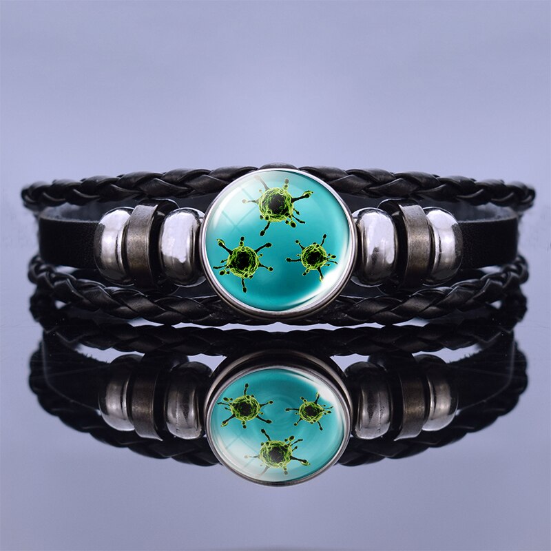 Biologische Virus Krebs Zellen Foto Leder Armband Männer Frauen Seil Kette Armband Survivor: size 6