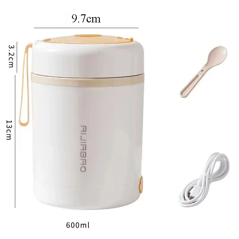 600ML USB Electric Heating Lunch Box Portable Picnic Milk Drink Food Heater Stainless Steel Food Warmer Container 5V 12V 24V: Red