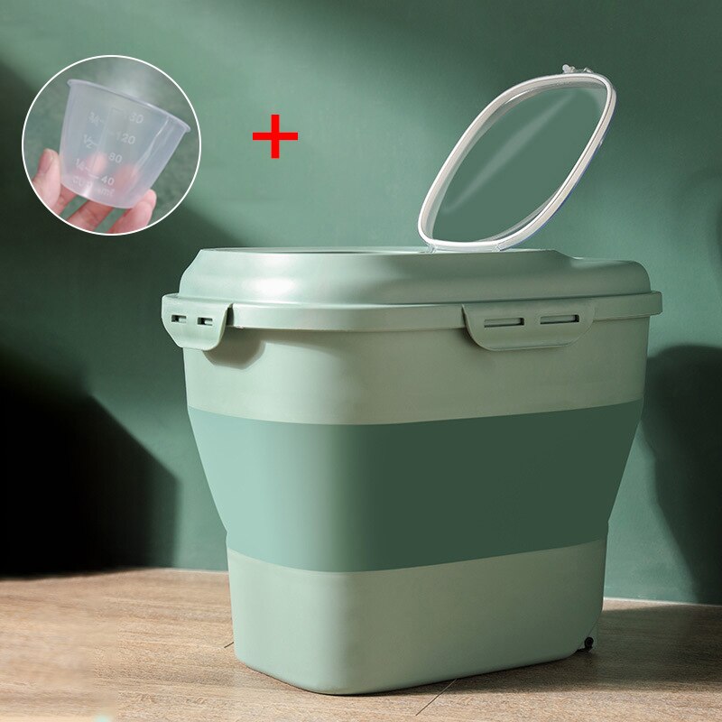 Foldable Pet Food Storage Containers Large Capacity Airtight Dog Cat Dry Food Storage Sealed Bucket Pet Accessories: green
