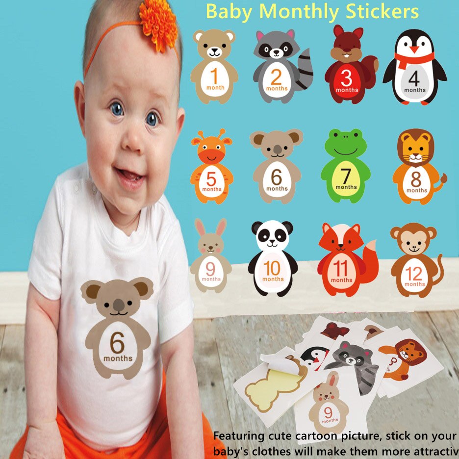 0-12M Newborn Baby Monthly Milestone Blanket Bear Stickers Frames Photo Props Background Diaper Boy Girl Backdrop Accessories: 12- month stickers A