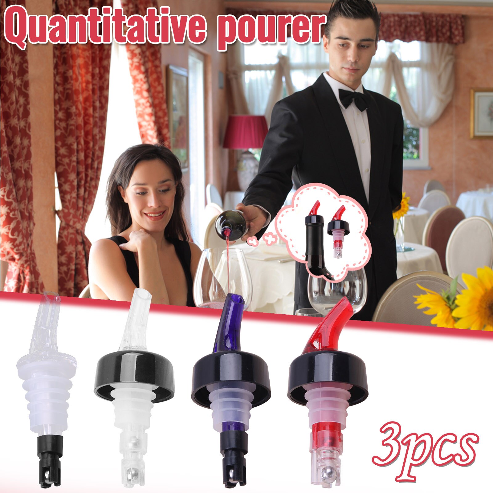 3pcs Plastic Spirit Measure Measuring Pourer Drink Bottle Bar Wine Liquor Dispenser Measure Flow Pourer Liquor Spirit Dispenser