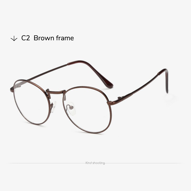 Toketorism metal frame round glasses for women men prescription eyeglasses: Brown