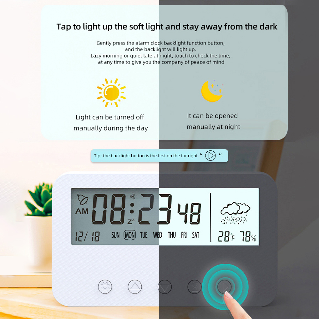Living Room Desktop Digital Alarm Clock Plastic Countdown Timer Calendar Temperature Humidity Meter Low Noise Home Supplies