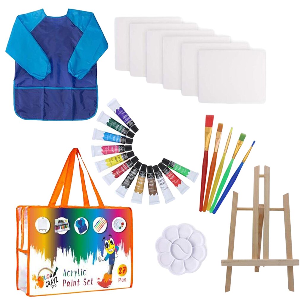 Early Learning Kids Paint Set 27Pcs Kids Sponge Painting Brushes Kit & Apron: Blue