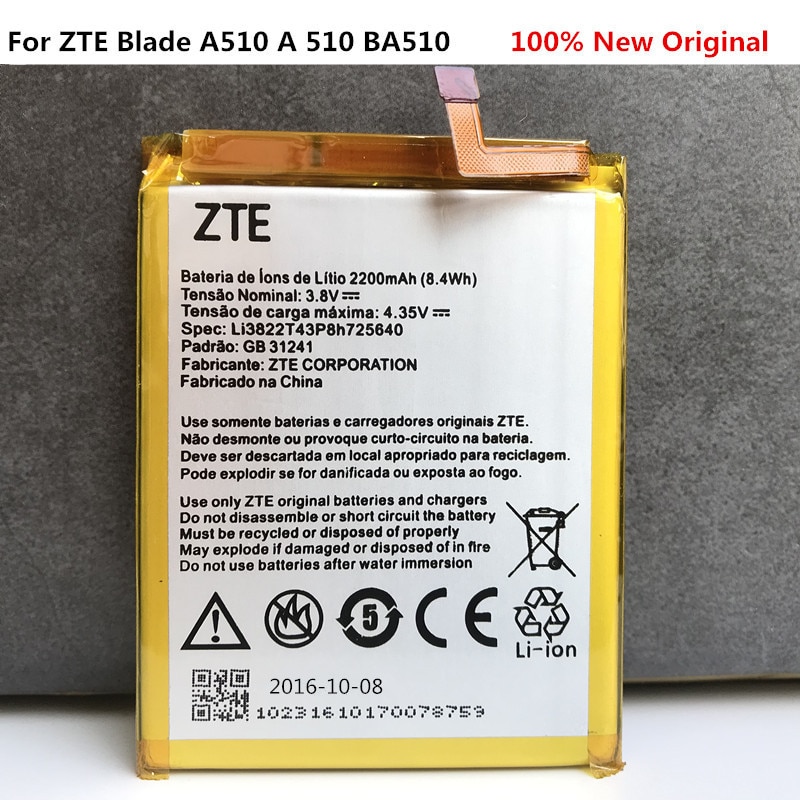 100% 1pcs Li3822T43P8h725640 Li-ion Phone Battery For ZTE Blade A510 A 510 BA510 Phone Battery