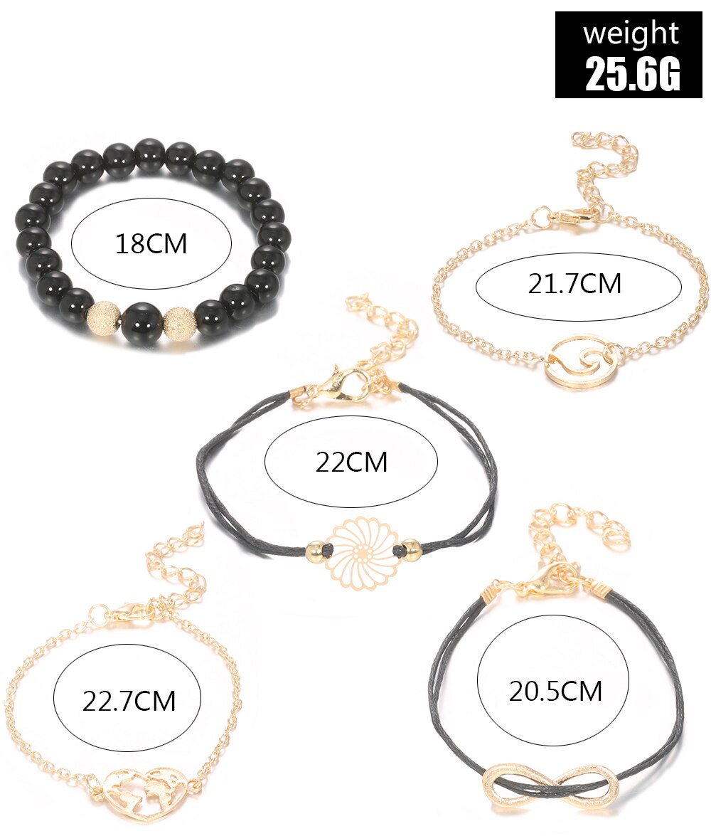 5 Pz/impostato Boho Cuore Mappa Cavità Del Fiore Del Branello A più Strati Del Braccialetto per Le Donne Catena Braccialetto Squisito Bracciale A Catena in Oro impostato