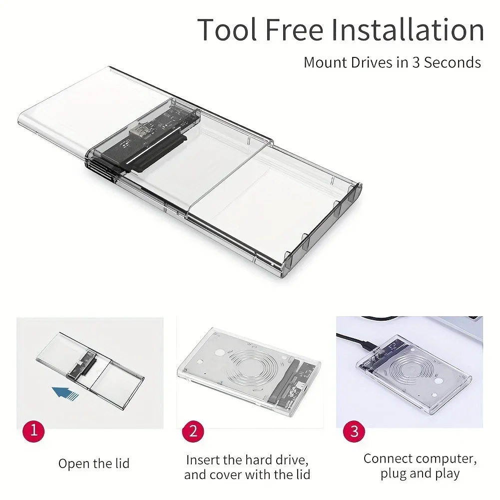 Ultra-Fast USB/Type C to SATA Hard Drive Enclosure - 5Gbps UASP Compatible with 2.5-Inch HDD/SSD for PC Mac Laptops and Desktop