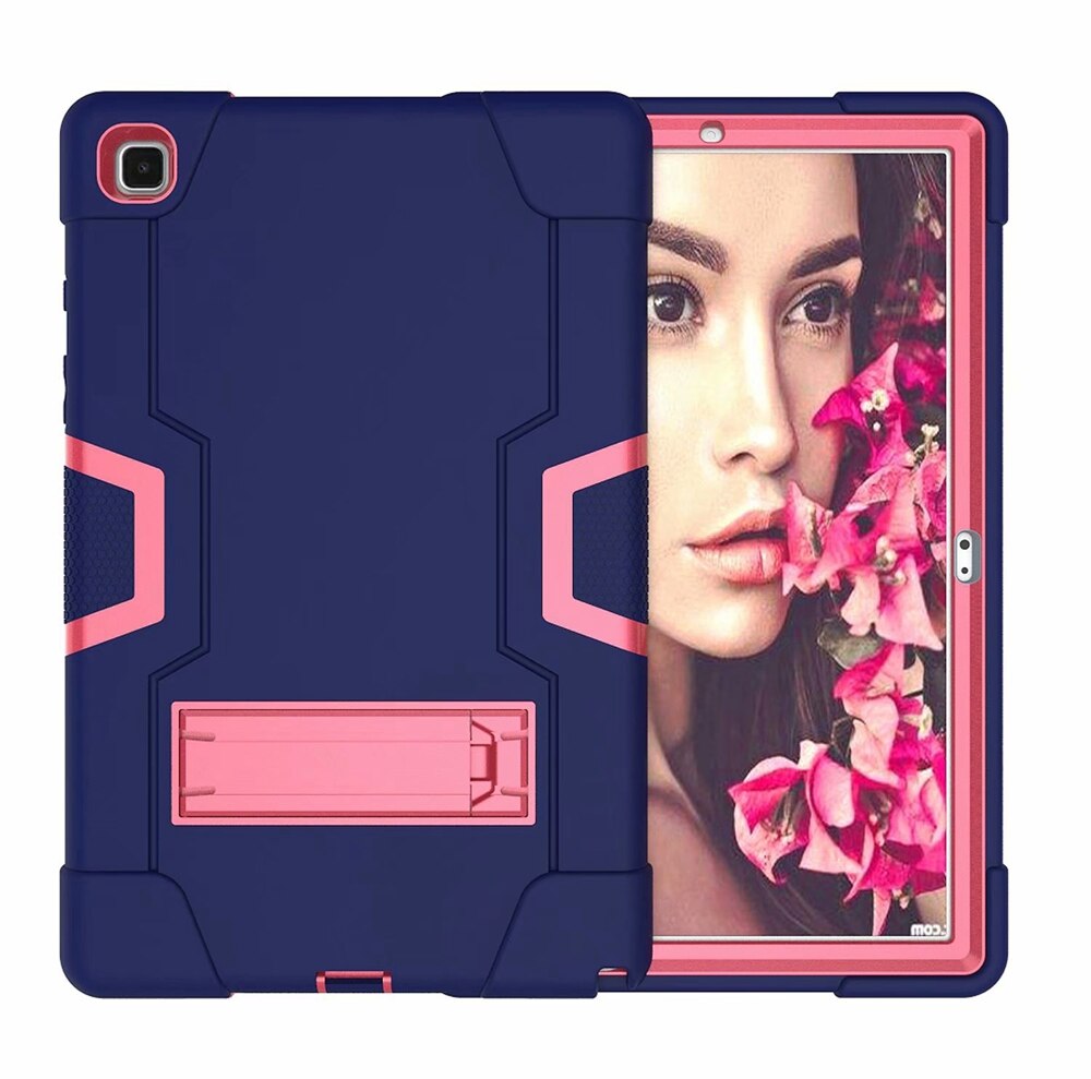 Do Samsung Galaxy Tab A7 10.4 2020 SM-T500 SM-T505 Case odporny na wstrząsy dzieci bezpieczne PC Silicon Hybrid Stand Full Body Tablet Cover: Navy Blue - Rose Red