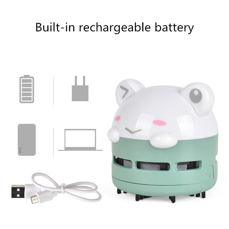 Mini aspiradora de escritorio USB de carga portátil para estudiantes, goma de borrar de papel, limpiador de polvo de coche: Green