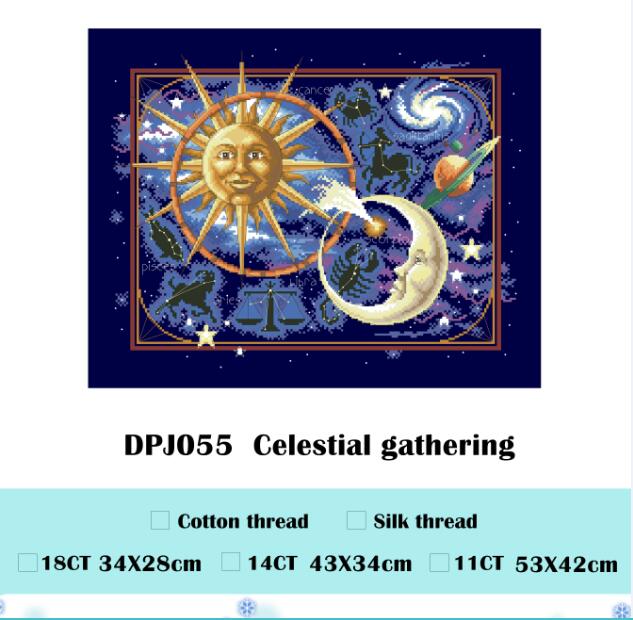 Celestial gathering cross stitch package stars in sky 18ct 14ct 11ct deep blue cotton thread embroidery DIY handmade needlework: Cotton thread / 11ct deep blue canva