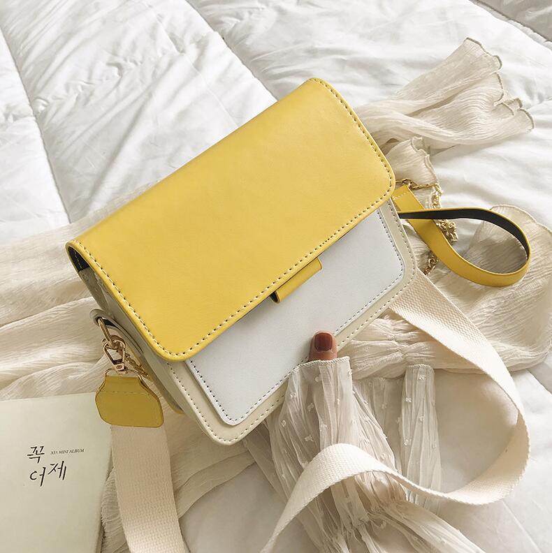 Sac en cuir pour femme à rabat lambrissé sac à main contraste couleurs femmes sacs pour sacs à bandoulière: Yellow