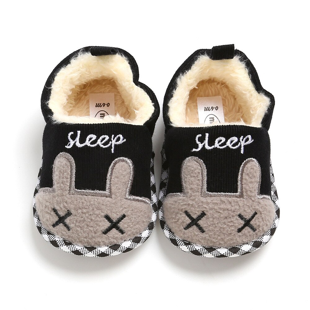 Chaussures d'hiver pour bébé de 0 à 1 ans, en coton, tricotées, imprimées d'animaux, chaudes, à semelles souples, pour -né: Black / 11cm