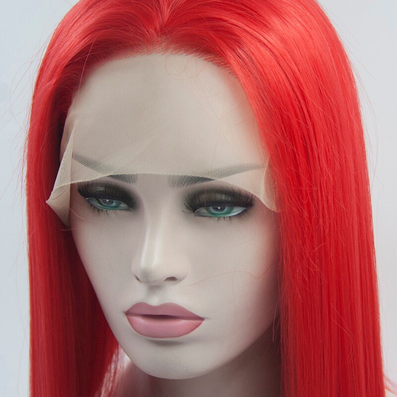 Red Synthetic Lace Front Wig Long Straight Middle Part Wigs for Women Glueless High Temperature Fiber Hair Wigs with Baby Hair