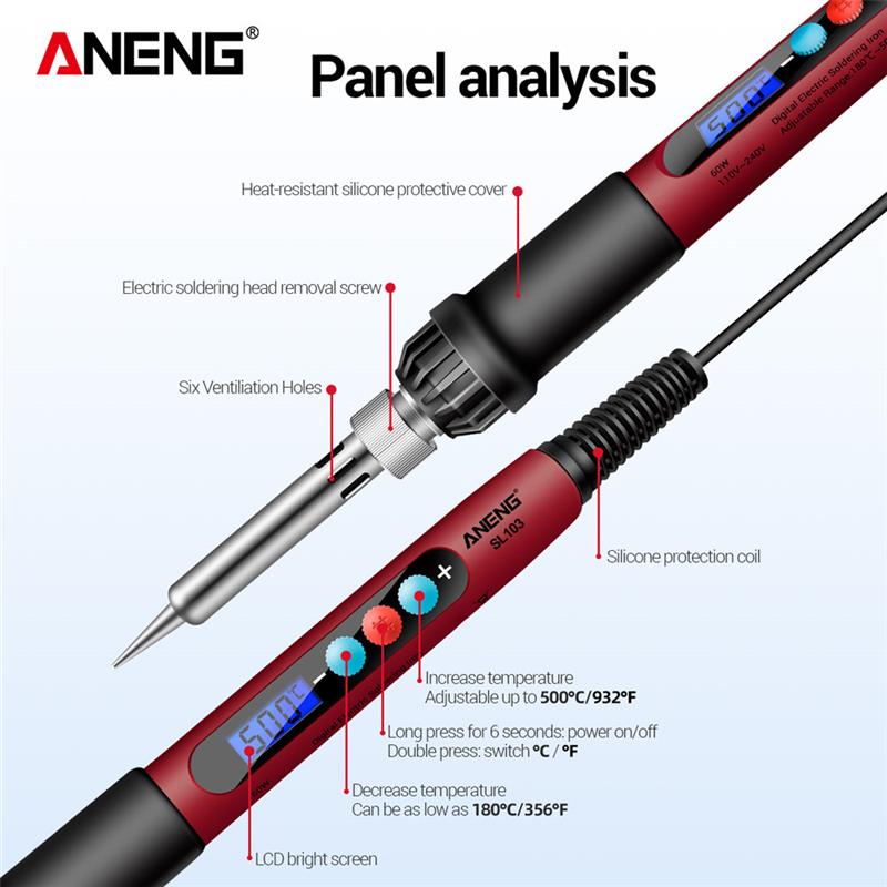 ANENG SL103 Electric Soldering Iron Set Adjustable Temperature Digital Display Welding Repair Tool 60W Portable Electrocautery