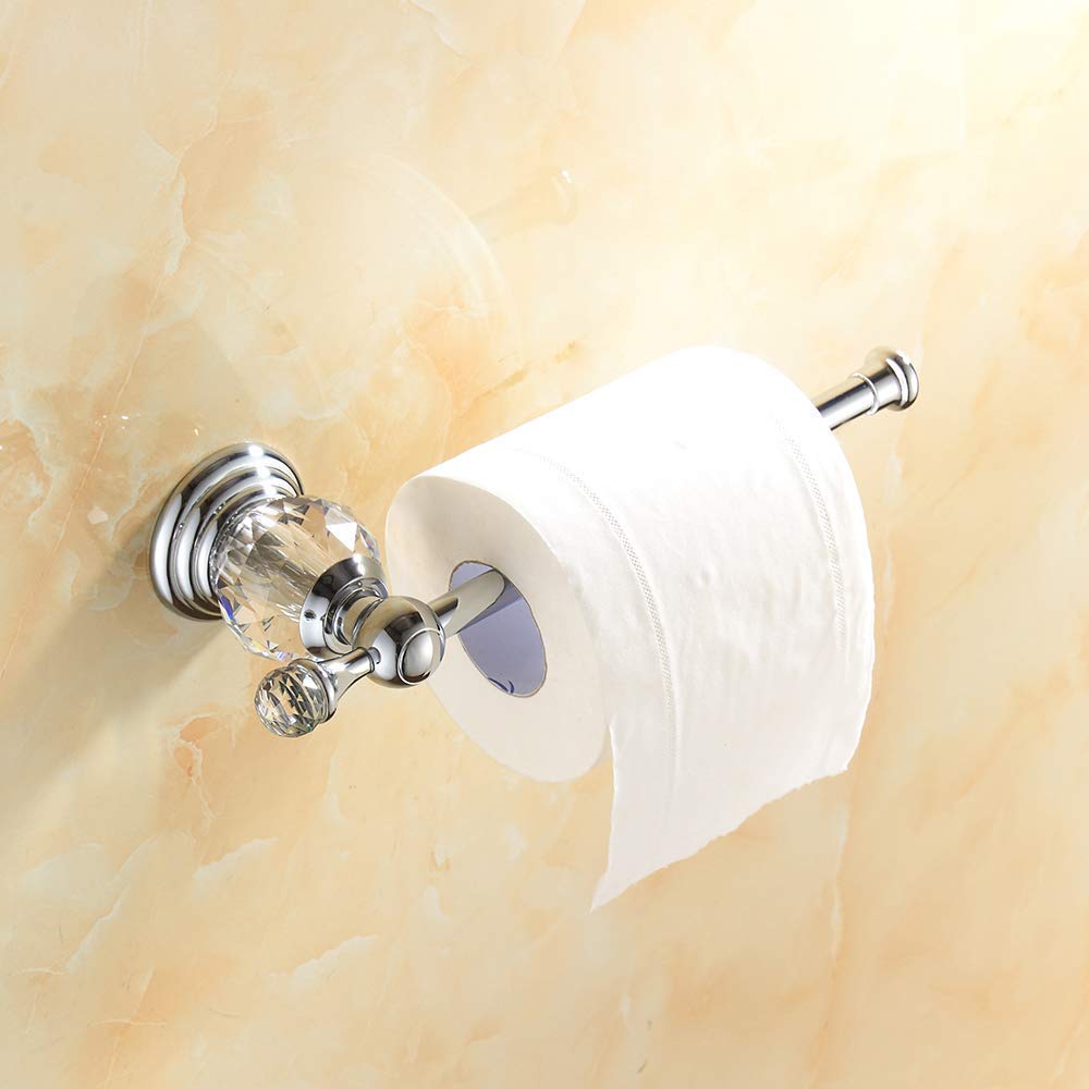 Chrome Toilet Paper Holder Brass Bathroom Roll Paper Wall Mount Crystal Tissue Holder Bathroom Accessories: silver