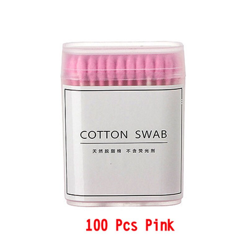 Bastoncillos de algodón de doble cabeza para bebé, palitos de papel sin pelusa, bastoncillos de algodón desechables, suaves, para limpiar la nariz y las orejas, 100/200 unids/caja: Pink-100 Pcs