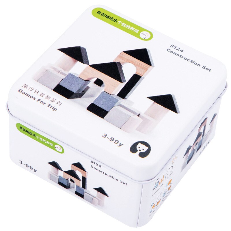Baby Kids Cognitie Puzzels Speelgoed Peuter Ijzeren Doos Matching Game 3D Houten Puzzel Domino Gyro Sets Voor Kinderen Cognitieve: A4