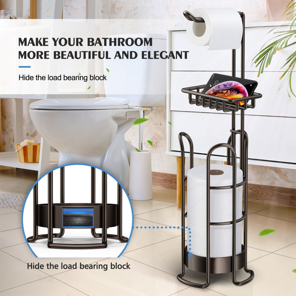 Homemaxs toiletpapirholder stående håndklædepapirrulle serviethyldeholder badeværelse køkkenopbevaring (bronze)