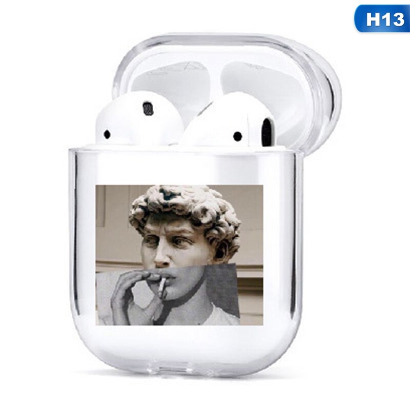 Caso sveglio Per Il Caso di Apple airpods caso Del Fumetto Divertente Statua di Arte Senza Fili di Bluetooth del Trasduttore Auricolare Per Il Caso di Airpods 1/2 Morbido custodia protettiva: CEA7371H13