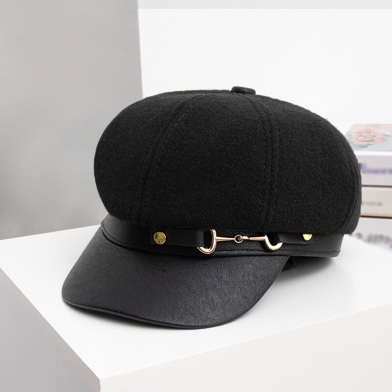 Béret En Cuir PU Pour Femme - Casquette Octogonale Vintage - Taille Unique Réglable - Style Newsboy Décontracté