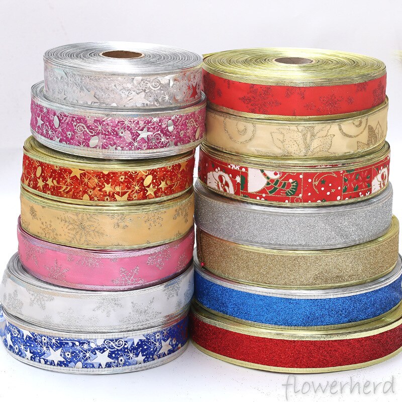 Christmas Wrapping Ribbon Handmade DIY Supplies Material Grosgrain Cake Decors Ribbon Bow Baking Decorative Festival Box
