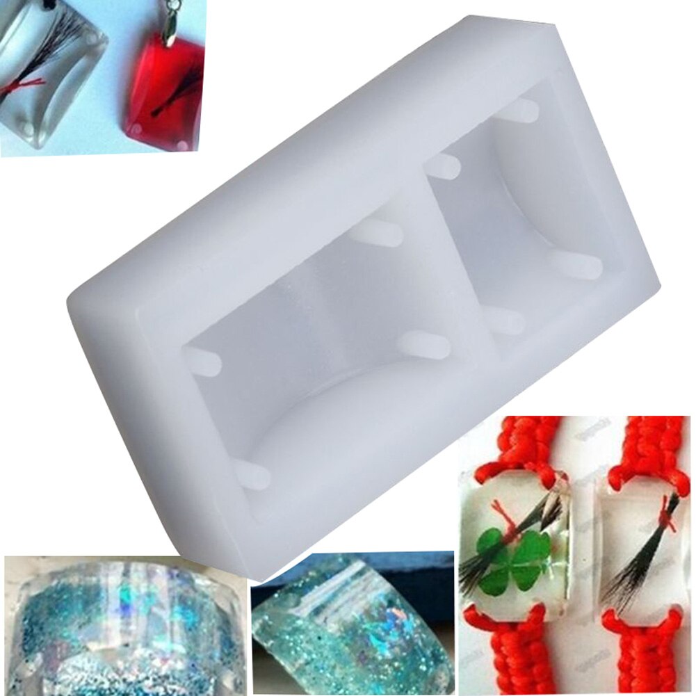 Molde de silicona rectangular DIY para fabricación de colgantes, Molde de resina con agujero JS23