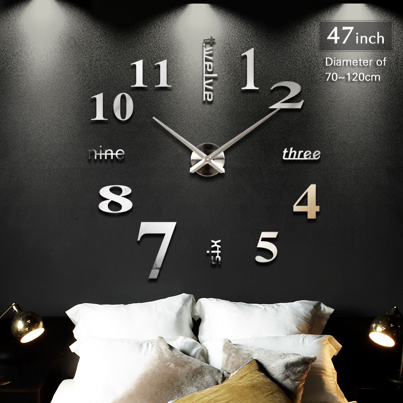 Large Wall Clock Quartz 3D DIY Big Watch Decorative Kitchen Clocks Acrylic Mirror Sticker Oversize Wall Clocks Home Letter Decor