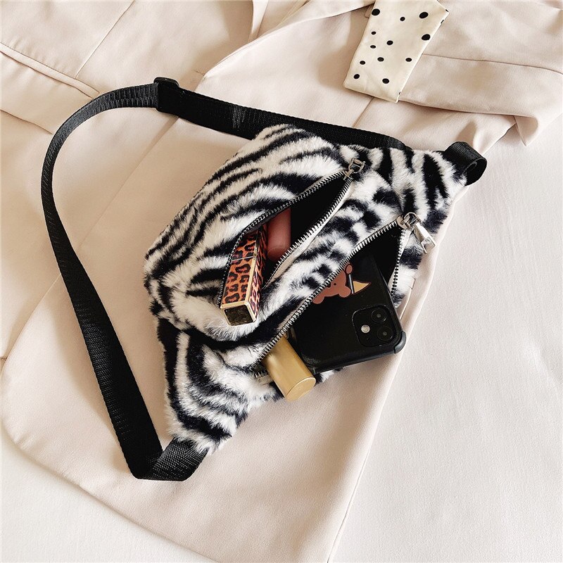 Pluche Taille Tas Voor Vrouwen Taille Riem Zakken Mode Zebra Patroon Crossbody Borst Bag Telefoon Pack Trend Meisje Schouder Fanny pack