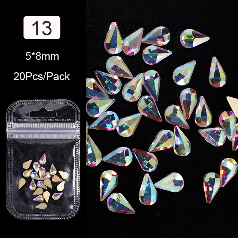 100PCS/Bag Crystals Clear Sharp Flat Back AB Glass Rhinestones Glittering Rhinestone Nails Art Decoration DIY Accessories: 29
