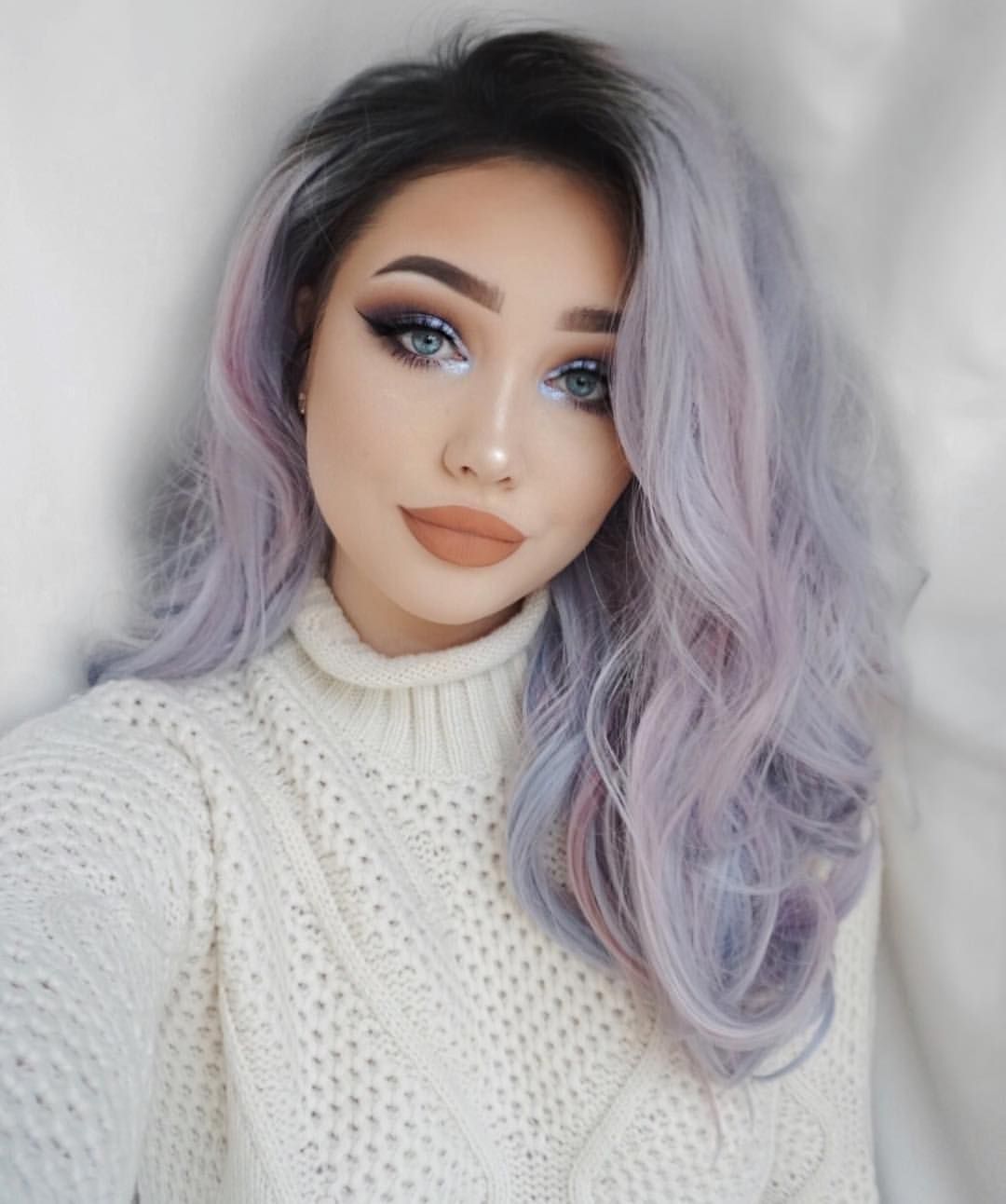 WHIMSICAL W Women Medium Long Curly Wigs Natural Ombre Mixed Purple Black Color Heat Resistant Hair Synthetic Wig for Women