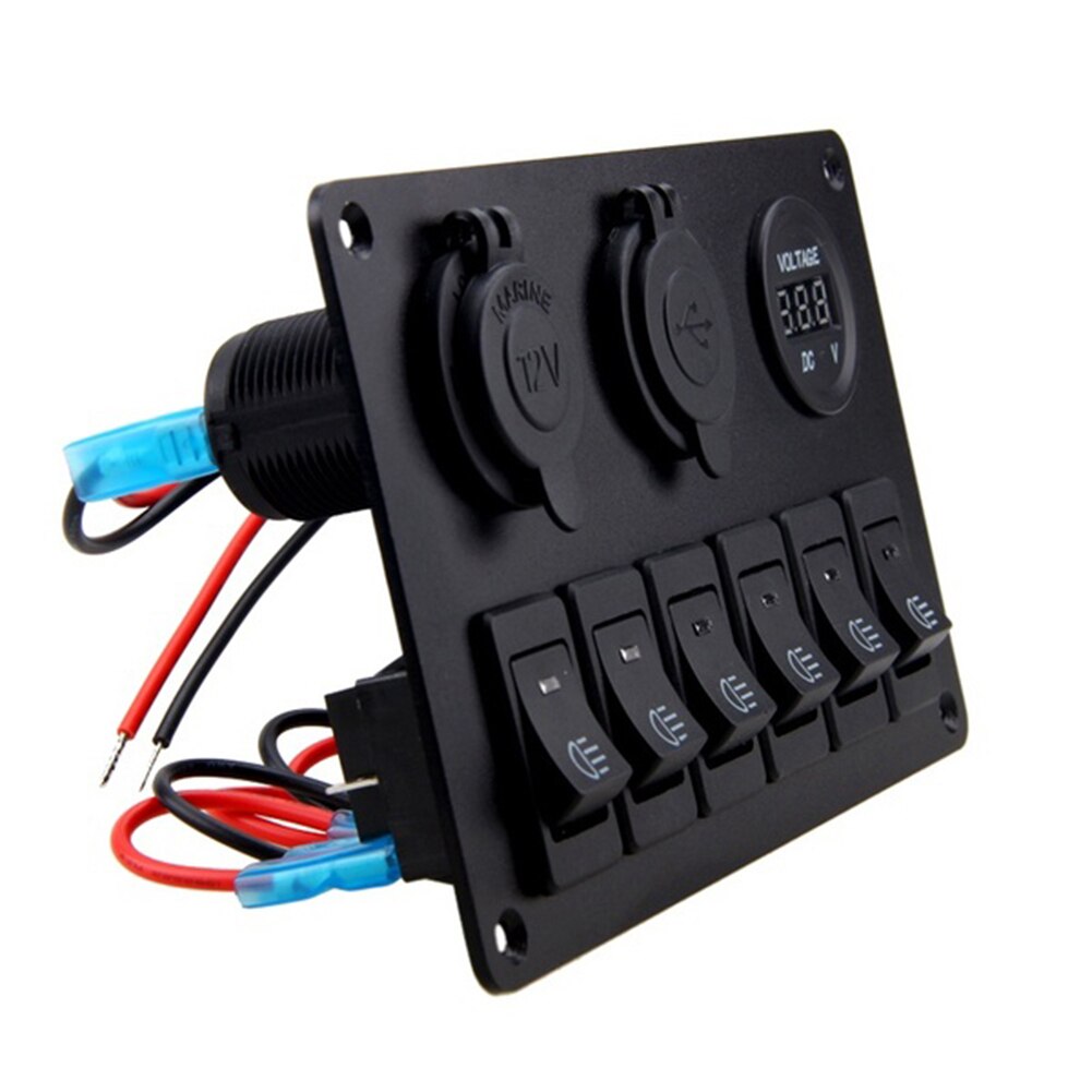 12-24V 6 Gang Car Marine Boat Circuit Board Voltage Display Switch Control Panel Modified DC RV boat-shaped switch panel