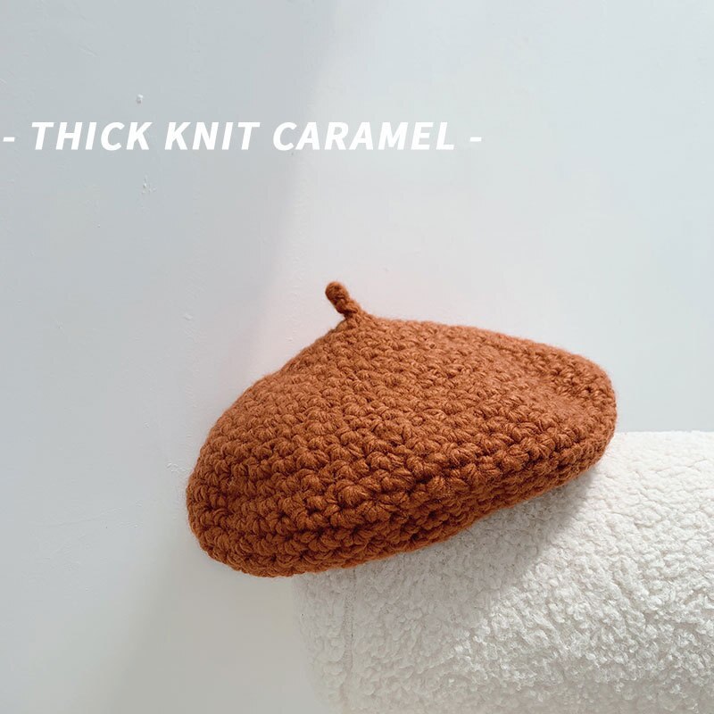 Uspop hat kvinder vinter stil baret tyk strikket uld baretter kvindelige varme hatte: Karamel