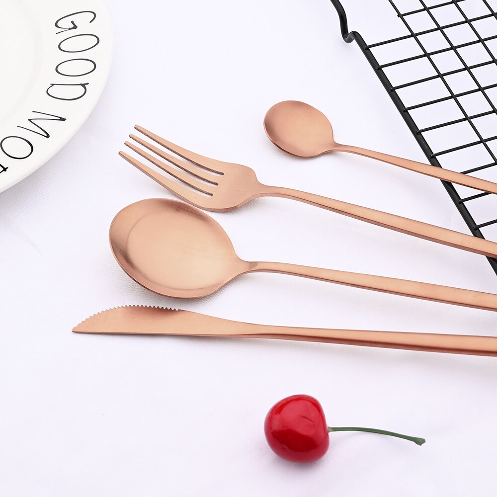 Tableware Matte Rose Gold Cutlery Set Stainless Steel Luxury Dinnerware Home Flatware Dessert Fork Tea Spoon Knife Kitchen Set