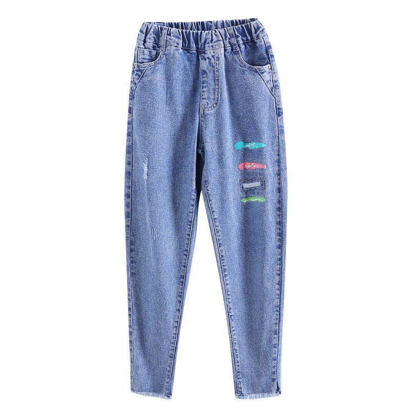 Aankomst Meisje Jeans Tiener Meisjes Skinny Jeans Kinderen Klassieke Mid Taille Print Jeans Meisjes Blauw Denim Broek Kids Meisjes kleding