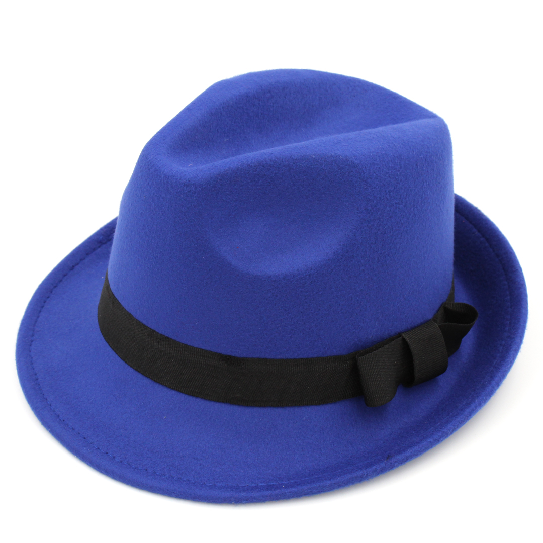 Mistdawn kids drenge børn fedora cap trilby hat uldblanding efterår vinter jazz cap størrelse 52cm: Blå
