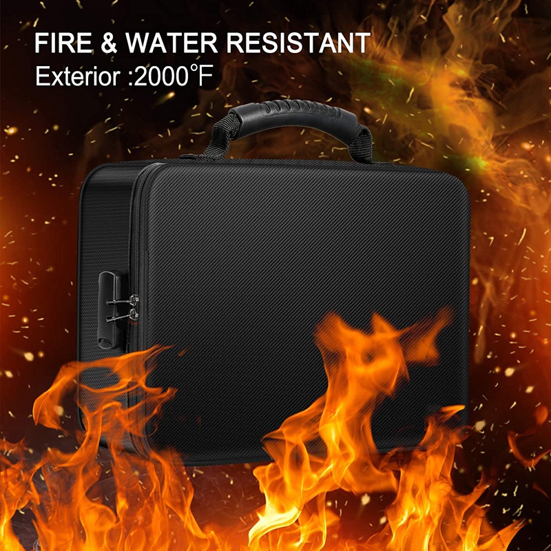 Organizer Bag Fireproof Document Bag with Lock Portable Filing Storage Box Holder for Document File Passport Certificate