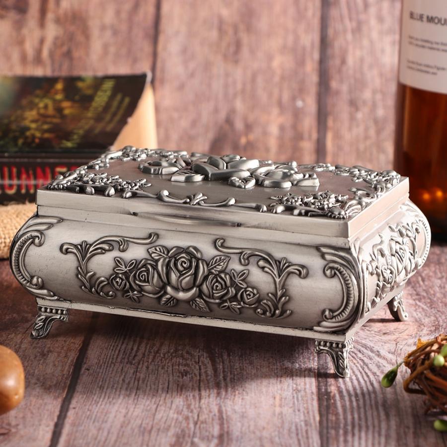 Retro zinklegering metalen stereoscopische roos gesneden sieradendoos ring oorbellen container horlogehouder doos horloge display doos j