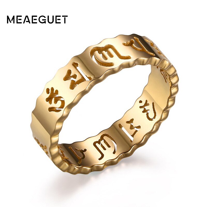 Om Mani Padme Hum Ring 5mm Herre - Guldfarvet Rustfrit Stål Smykke