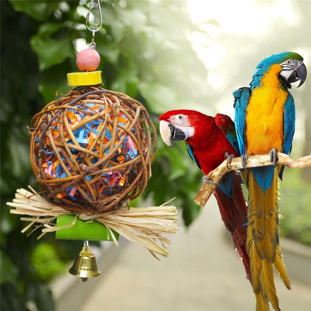 Columpio para aves, juguetes para aves, jaula para pájaros, perchas, colgante columpio, juguetes de ratán para conuras, loros, periquitos, cacatúas, guacamayos