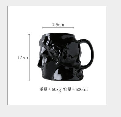 Ceramic Coffee Cup Milk Cup Spain Ancient Greek Apollo David Head Cup Mug Roman Sculpture Cup David Water Cup: Black