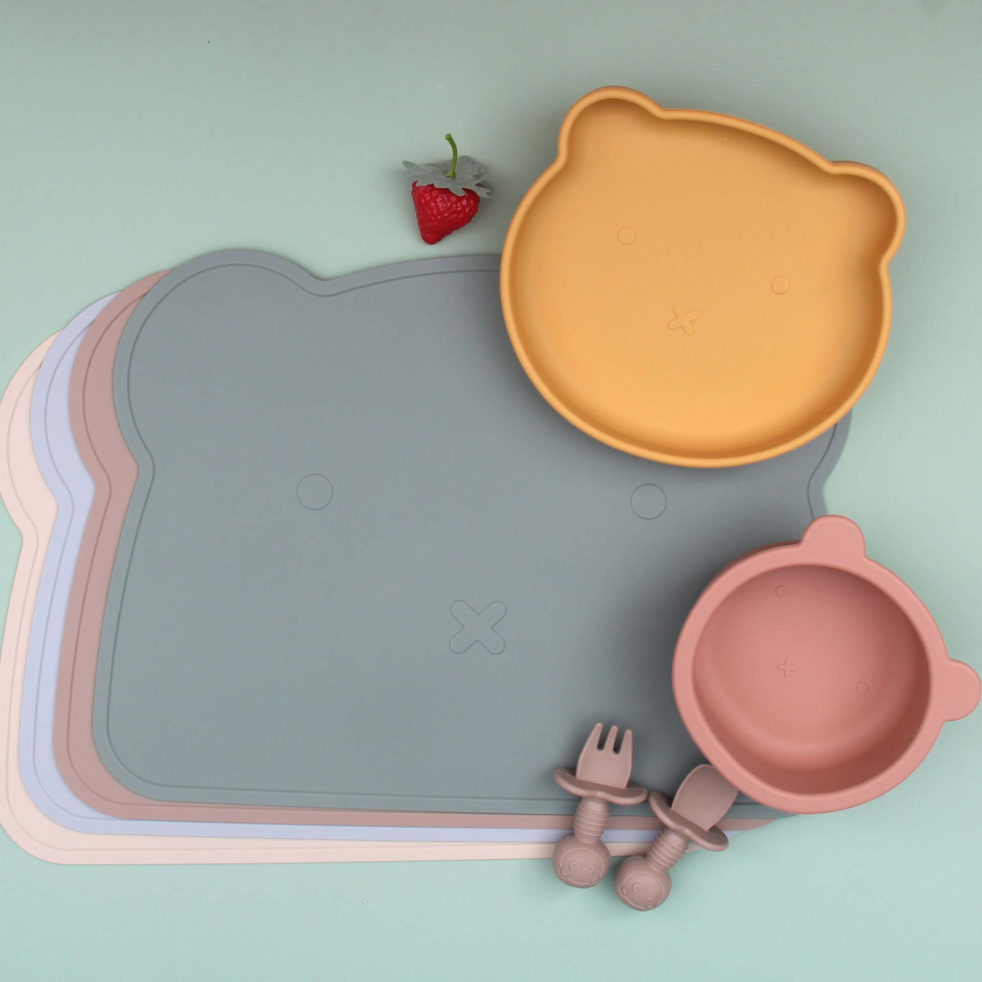 Babyvoeding Kom Plaat Lepel En Vork Set Food Grade Siliconen Antislip Baby Siliconen Servies Bpa Gratis Siliconen kauwen Gerechten
