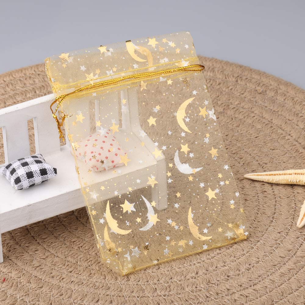 Sac en organza lune et étoile, pocommuniste multicolores pour fête de mariage, sac à bonbons, emballage de bijoux, 7x9 cm, 9x12 cm, 10x15cm, 50 pièces par lot: Or / 13x8x15 cm