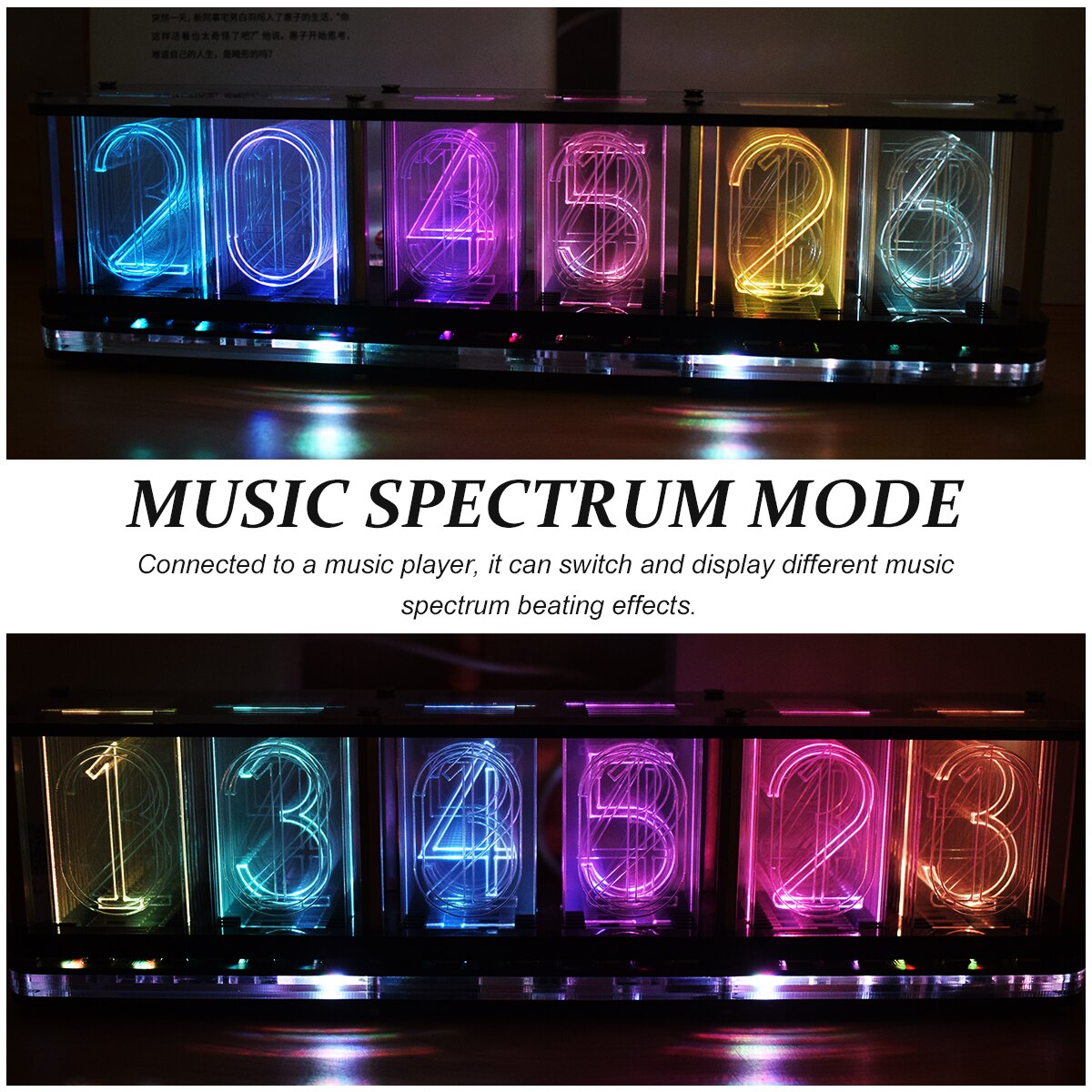 Digital LED Alarm Clock Kit with 6-Digit Bold Font Display Electronic Clock Semi-finished Music Spectrum Clock Module DIY Clock