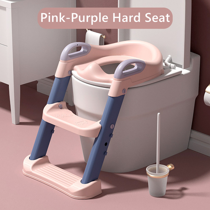 Toilet Ladder Folding Children&#39;s Potty Training Toilet Baby Seat Urinal Chair With Adjustable Step Stool Ladder Comfortable Safe: Pink Hard Seat