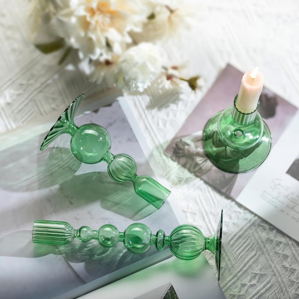 3 pçs castiçais de vidro castiçais cônicos de vidro groovy ondulado elegante vela vara para decoração de festa em casa