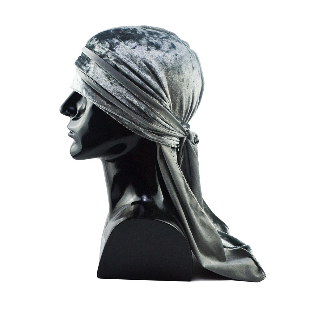 Velours Durag Pour Hommes Pirate Chapeaux Respirant Hiver Flanelle Longue Queue Chapeau de Danse de Rue Casque D&#39;équitation Fond Chapeau Hip-Hop Du chiffon: Gray