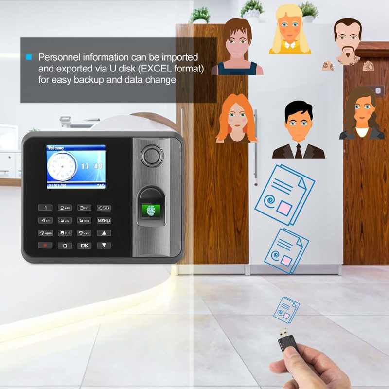 2.8in Color Screen Time Clock Fingerprint Password Independent Employee Checking‑In Attendance Machine 110‑270V