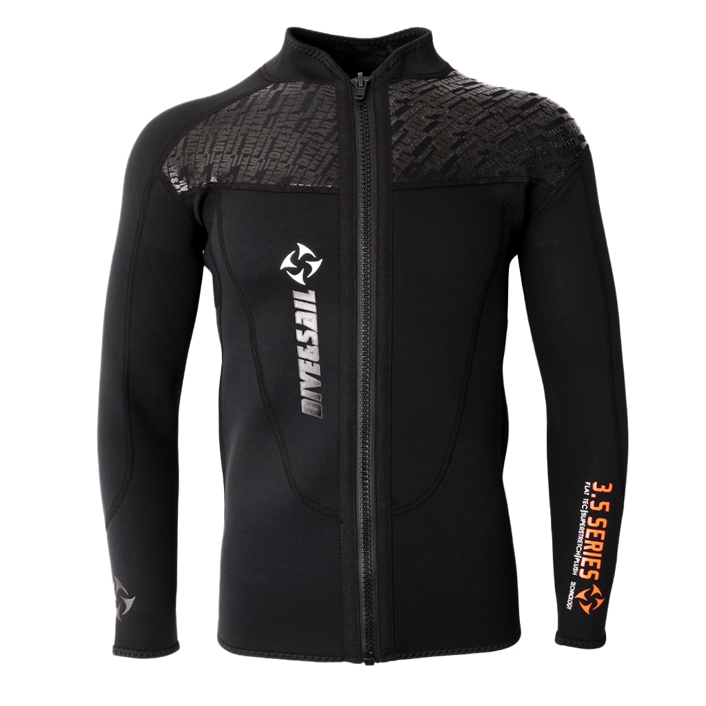 3MM Black Neoprene Long Sleeve Wetsuit for Men Front Zipper Jacket Top Surf Diving Swimming Snorkeling