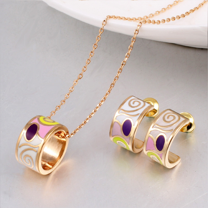 Werbeaktionen Neue oben Kleine Frauen Emaille Schmuck setzt Elegante Gefüllt Farbe Schmuck (Halskette, Ohrring): XTL1B