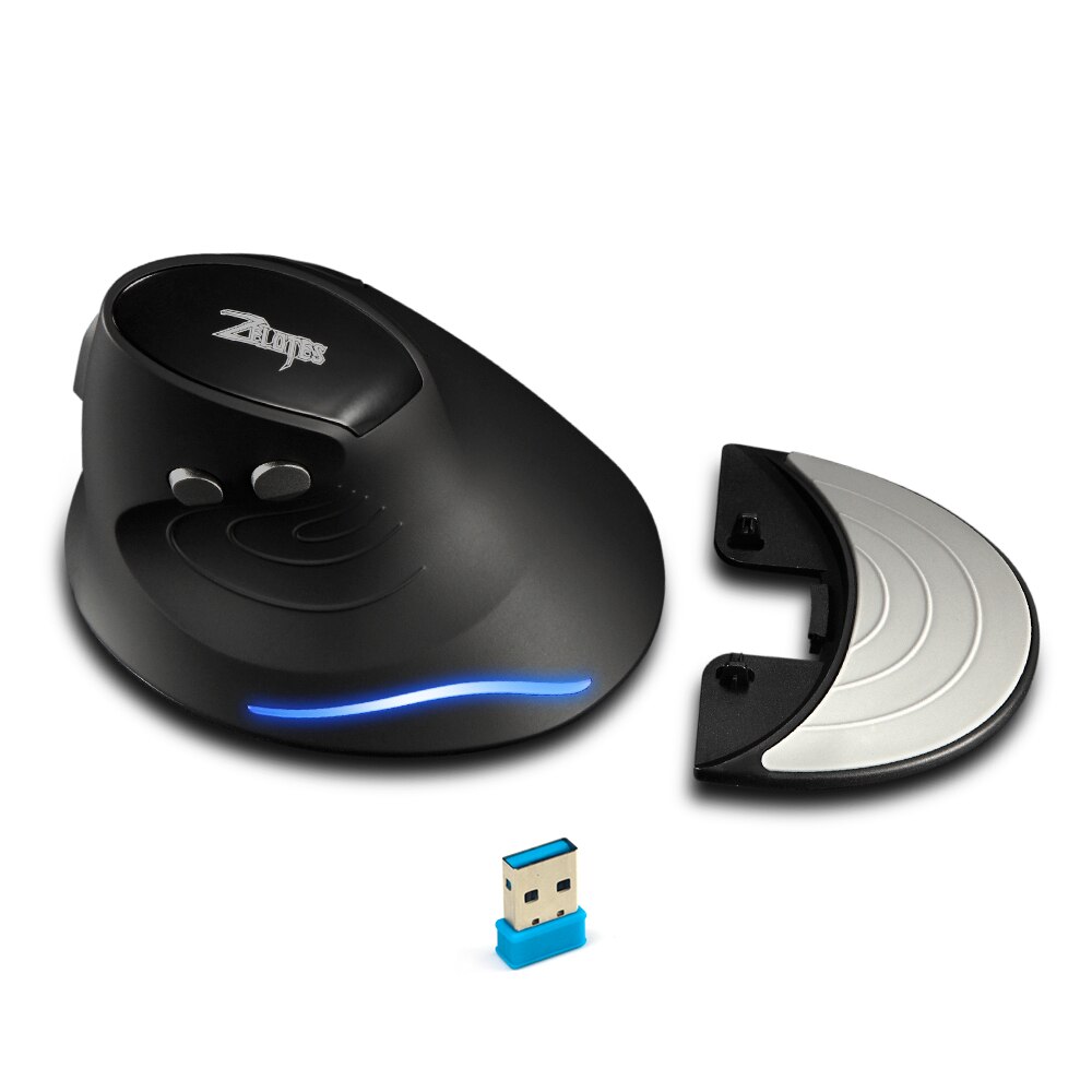 ZELOTES-ratón óptico F-17 para juegos, Mouse Vertical inalámbrico de 2,4 GHz, 6 teclas, ergonómico, con 3 DPI ajustables para PC y portátil: Default Title